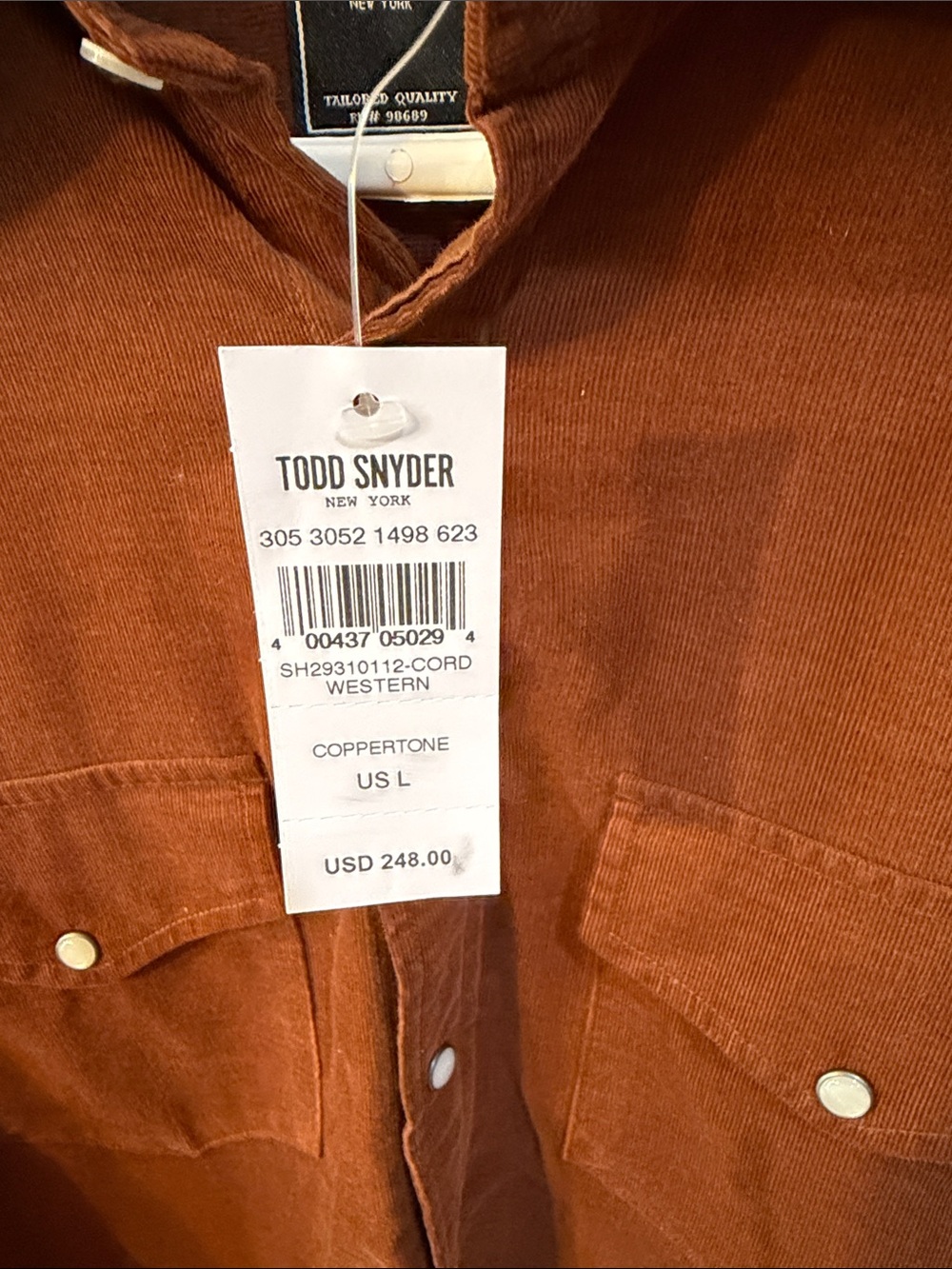 Todd Snyder Coppertone  Cord Western Shirt Sz L.  NWT - Picture 4 of 10
